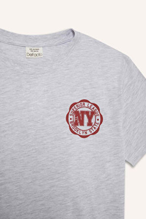 DeFacto Erkek Çocuk Bisiklet Yaka Baskılı Kısa Kollu Tişört D9275A825SMGR400