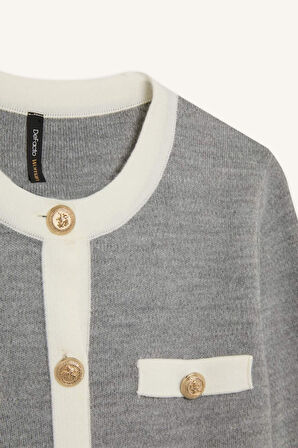 DeFacto Regular Fit Bisiklet Yaka Düğmeli Basic Düz Triko Hırka C1482AX24WNGR66