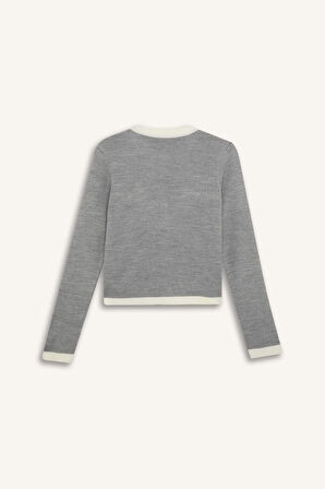 DeFacto Regular Fit Bisiklet Yaka Düğmeli Basic Düz Triko Hırka C1482AX24WNGR66