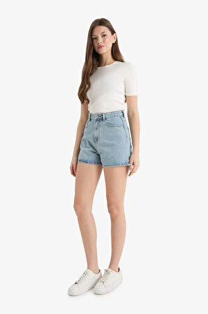 Mom Fit Yüksek Bel Crop Fit Jean Şort