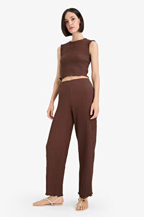 	Regular Fit Beli Lastikli Basic Düz Bürümcük Pantolon