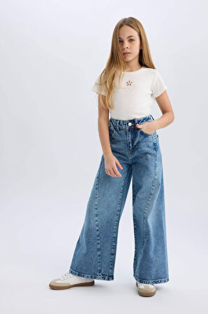 DeFacto Kız Çocuk Wide Leg Geniş Bol Paça Jean Pantolon D9697A825SMNM28