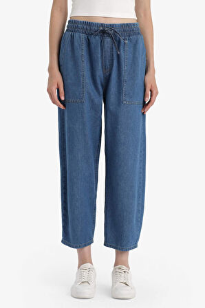Pull On Carrot Fit  Yüksek Bel Crop Fit Yumuşak Jean Pantolon