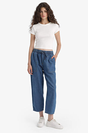 Pull On Carrot Fit  Yüksek Bel Crop Fit Yumuşak Jean Pantolon