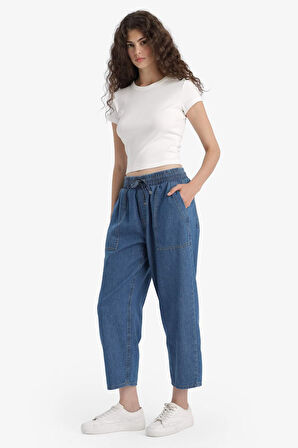 Pull On Carrot Fit  Yüksek Bel Crop Fit Yumuşak Jean Pantolon