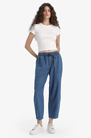 Pull On Carrot Fit  Yüksek Bel Crop Fit Yumuşak Jean Pantolon