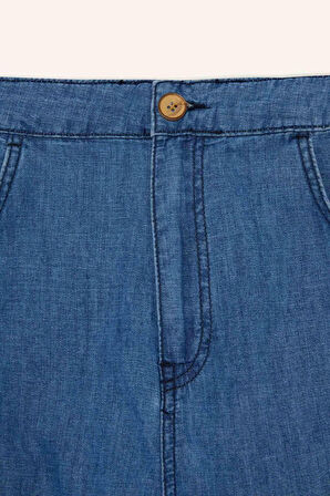 Pull On Carrot Fit  Yüksek Bel Crop Fit Yumuşak Jean Pantolon