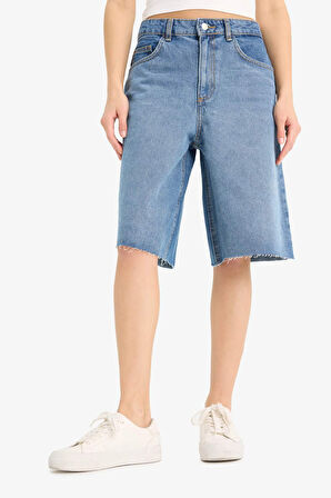 DeFacto Yüksek Bel Jean Bermuda Şort E1603AX25SMNM28