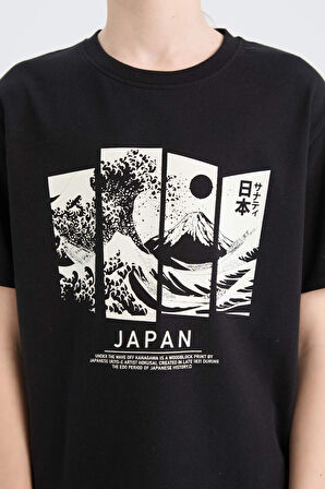 DeFacto Erkek Çocuk Bisiklet Yaka Baskılı Kısa Kollu Tişört D9278A825SMBK81