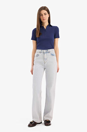 Slim Fit Dar Kesim Polo Yaka Fitilli Kaşkorse Kısa Kollu Polo Tişört