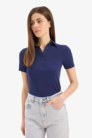 Slim Fit Dar Kesim Polo Yaka Fitilli Kaşkorse Kısa Kollu Polo Tişört