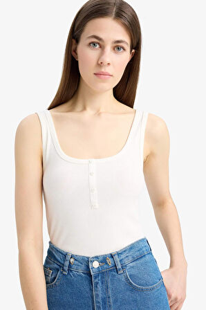 DeFacto Slim Fit Dar Kesim Kare Yaka Fitilli Kaşkorse Atlet E2173AX25SPWT32