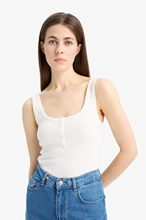 DeFacto Slim Fit Dar Kesim Kare Yaka Fitilli Kaşkorse Atlet E2173AX25SPWT32
