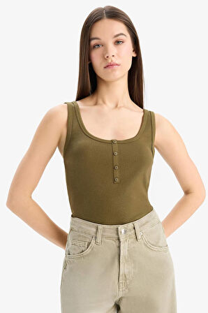 Slim Fit Dar Kesim Kare Yaka Fitilli Kaşkorse Atlet