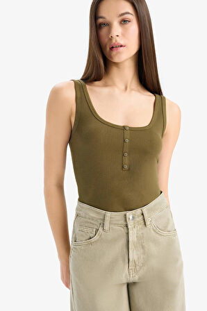Slim Fit Dar Kesim Kare Yaka Fitilli Kaşkorse Atlet