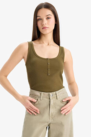 Slim Fit Dar Kesim Kare Yaka Fitilli Kaşkorse Atlet