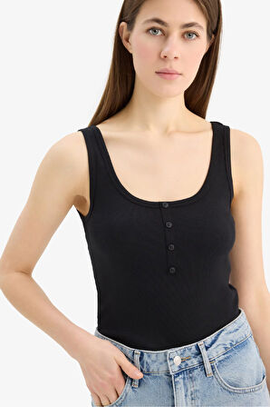 Slim Fit Dar Kesim Kare Yaka Fitilli Kaşkorse Atlet