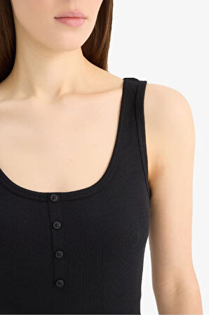 Slim Fit Dar Kesim Kare Yaka Fitilli Kaşkorse Atlet