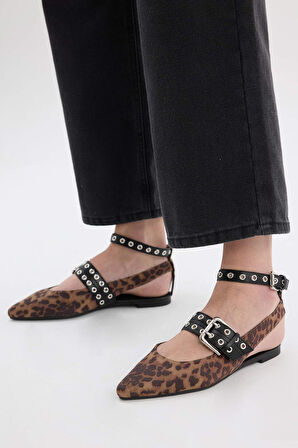 DeFacto Kadın Leopar Desenli Düz Taban Suni Deri Babet E2416AX25SMBN450