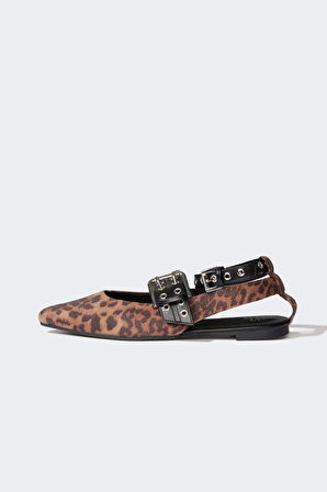 DeFacto Kadın Leopar Desenli Düz Taban Suni Deri Babet E2416AX25SMBN450