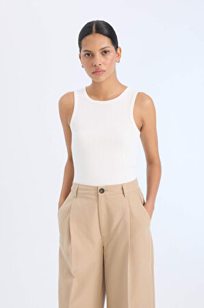 Slim Fit Dar Kesim Halter Yaka Fitilli Kaşkorse Atlet