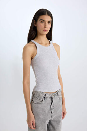 Slim Fit Dar Kesim Halter Yaka Fitilli Kaşkorse Atlet