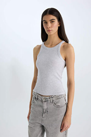 Slim Fit Dar Kesim Halter Yaka Fitilli Kaşkorse Atlet