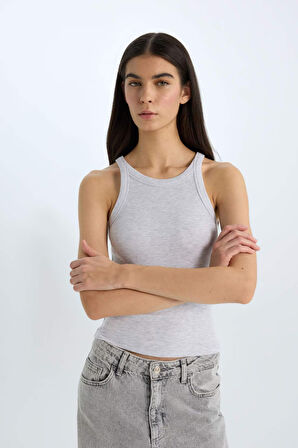 Slim Fit Dar Kesim Halter Yaka Fitilli Kaşkorse Atlet