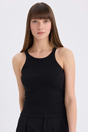 Slim Fit Dar Kesim Halter Yaka Basic Düz  Fitilli Kaşkorse Atlet