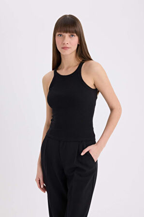 Slim Fit Dar Kesim Halter Yaka Basic Düz  Fitilli Kaşkorse Atlet