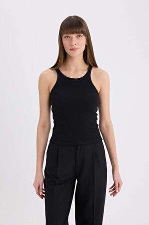Slim Fit Dar Kesim Halter Yaka Basic Düz  Fitilli Kaşkorse Atlet