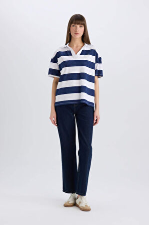 DeFacto Relax Fit Çizgili Penye Kısa Kollu Tişört E2161AX25SPNV42