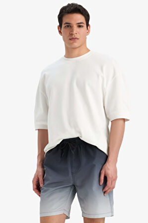 Regular Fit Degrade Baskılı File Astarlı Diz Üstü Deniz Şortu