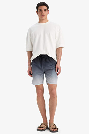 Regular Fit Degrade Baskılı File Astarlı Diz Üstü Deniz Şortu