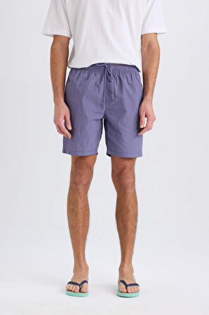 Regular Fit File Astarlı Diz Üstü Deniz Şortu