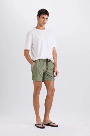 Defacto X2955 Haki File Astarlı Hızlı Kuruyan Kısa Boy Deniz Şortu