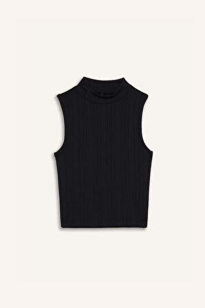 Slim Fit Dar Kesim Yarım Balıkçı Yaka Fitilli Kaşkorse Atlet