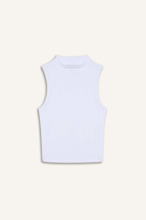 DeFacto Slim Fit Dar Kesim Yarım Balıkçı Yaka Fitilli Kaşkorse Beyaz Atlet C7703AX25SPWT34