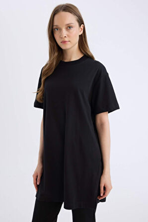 DeFacto Regular Fit Bisiklet Yaka Basic Düz Kısa Kollu Tişört Tunik A8351AX25SPBK27