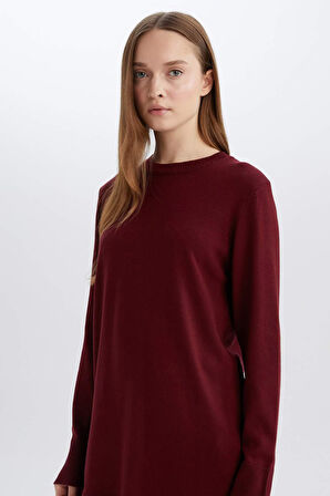 DeFacto Regular Fit Bisiklet Yaka Yırtmaçlı Basic Düz Kazak Tunik H3431AZ24AUBR459