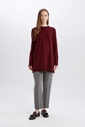 DeFacto Regular Fit Bisiklet Yaka Yırtmaçlı Basic Düz Kazak Tunik H3431AZ24AUBR459