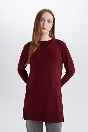 DeFacto Regular Fit Bisiklet Yaka Yırtmaçlı Basic Düz Kazak Tunik H3431AZ24AUBR459