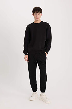 DeFacto Boxy Fit Bisiklet Yaka Basic Düz Pike Sweatshirt E1519AX25SPBK81