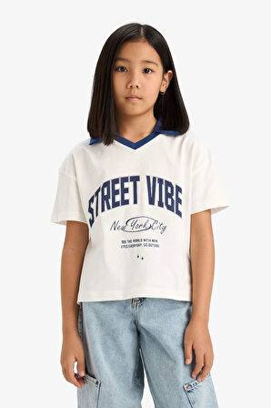 DeFacto Kız Çocuk Boxy Fit Polo Yaka Baskılı Kısa Kollu Tişört E1034A825SMER85