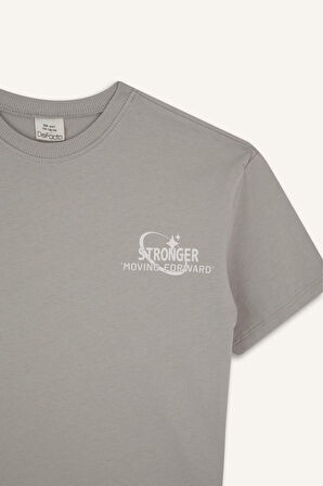 DeFacto Kız Çocuk Oversize Geniş Kalıp Bisiklet Yaka Baskılı Kısa Kollu Tişört E1044A825SMGR266