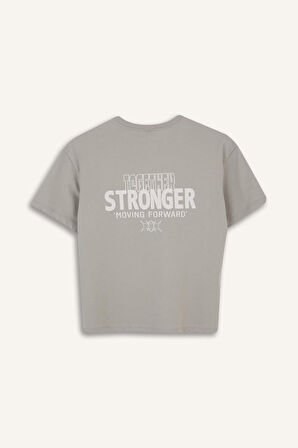 DeFacto Kız Çocuk Oversize Geniş Kalıp Bisiklet Yaka Baskılı Kısa Kollu Tişört E1044A825SMGR266