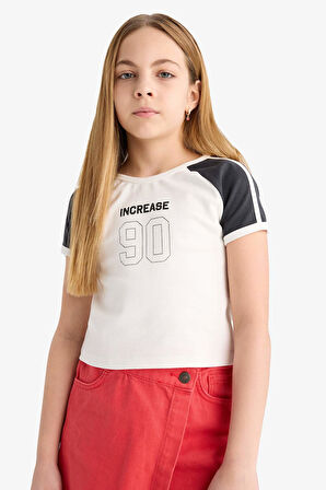 DeFacto Kız Çocuk Bisiklet Yaka Baskılı Ribana Kısa Kollu Tişört E1036A825SMER85