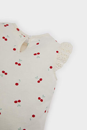 DeFacto Kız Bebek 3'lü Takım Meyve Desenli Kısa Kollu Tişört Yumuşak Jean Şort Saç Bandı E8363A525SMER105