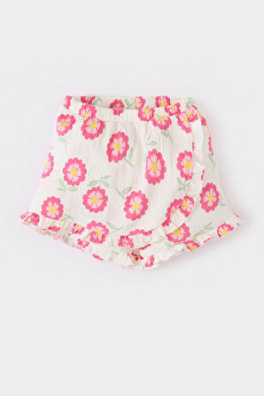 DeFacto Kız Bebek 2'li Takım Kısa Kollu Tişört Beli Lastikli Çiçekli Şort E8387A525SMER105