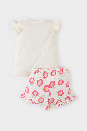 DeFacto Kız Bebek 2'li Takım Kısa Kollu Tişört Beli Lastikli Çiçekli Şort E8387A525SMER105
